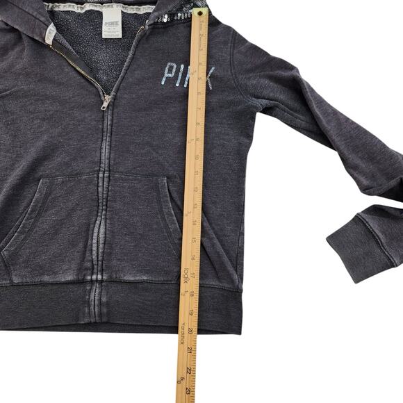 Victorias Secret Pink Sweater Womens XS Gray Silver Sequin Sparkly Full Zip - Picture 15 of 16